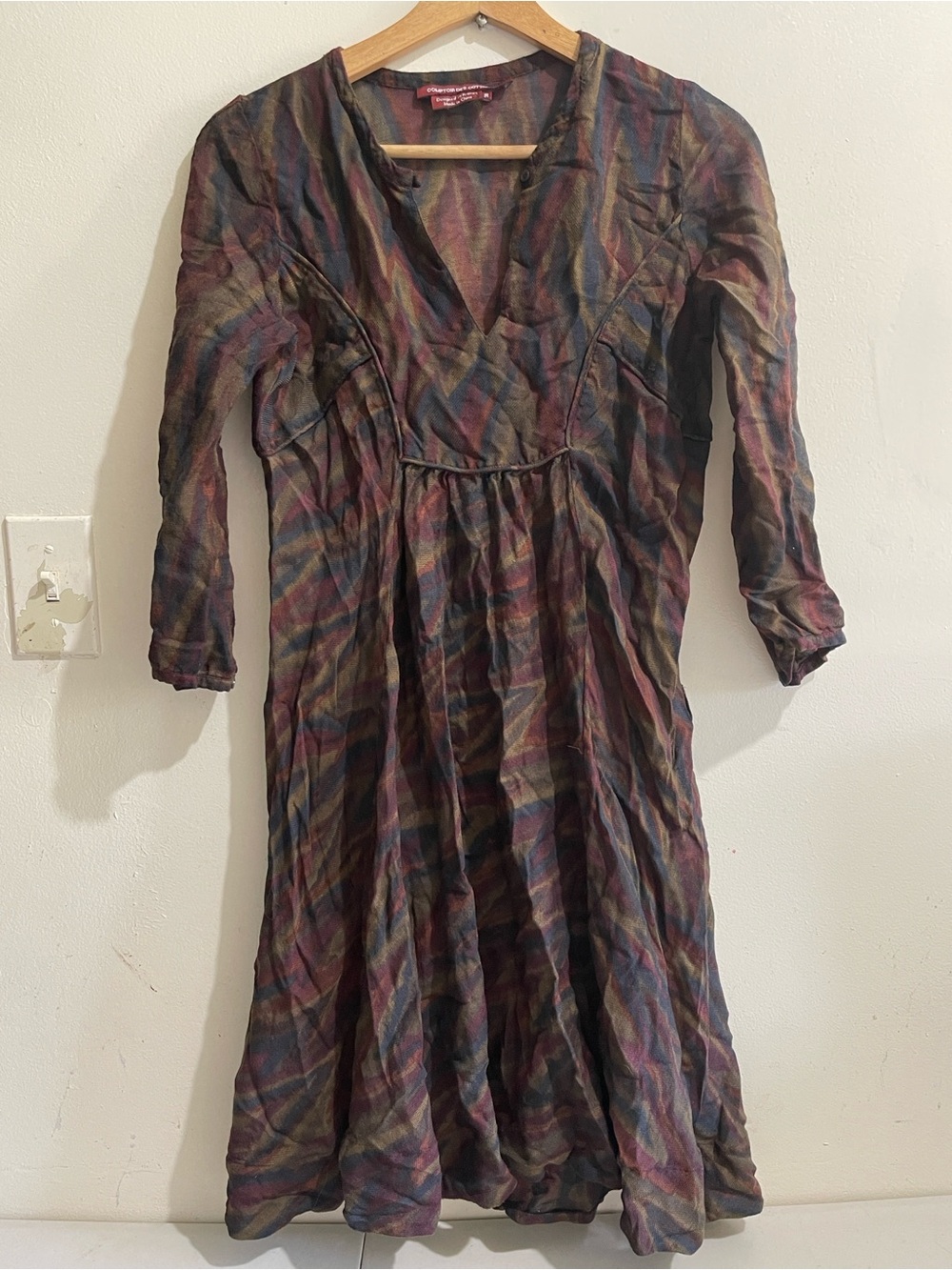 Comptoir Des Cotonniers Multicolor Plaid V-Neck Midi Dress (blue, purple, brown)